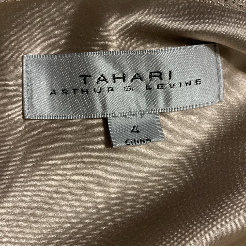 Tahari Gold Fleck Rhinestone Trim Sleeveless Gown Evening Dress - Picture 5 of 6